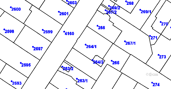 Parcela st. 264/1 v KÚ Roudnice nad Labem, Katastrální mapa