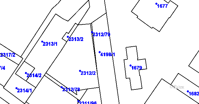 Parcela st. 4198/1 v KÚ Roudnice nad Labem, Katastrální mapa