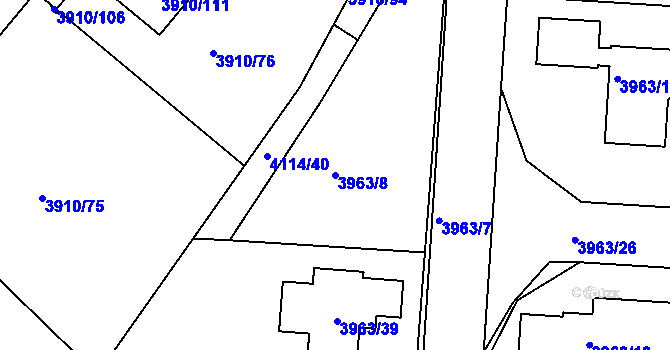Parcela st. 3963/8 v KÚ Roudnice nad Labem, Katastrální mapa