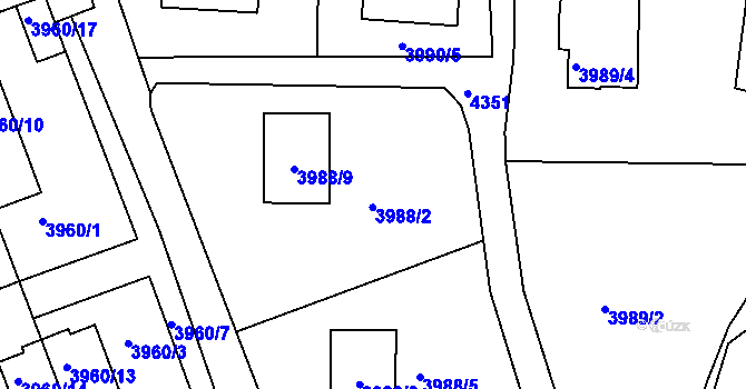 Parcela st. 3988/3 v KÚ Roudnice nad Labem, Katastrální mapa