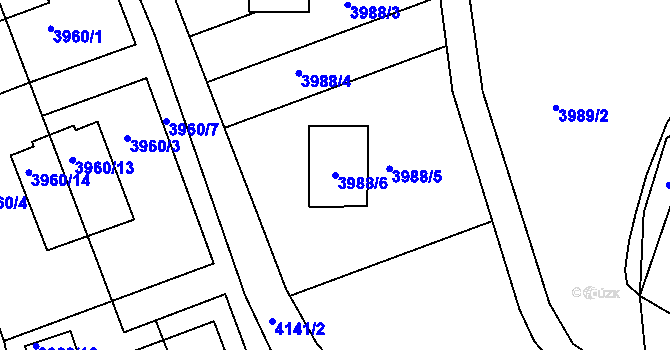 Parcela st. 3988/6 v KÚ Roudnice nad Labem, Katastrální mapa