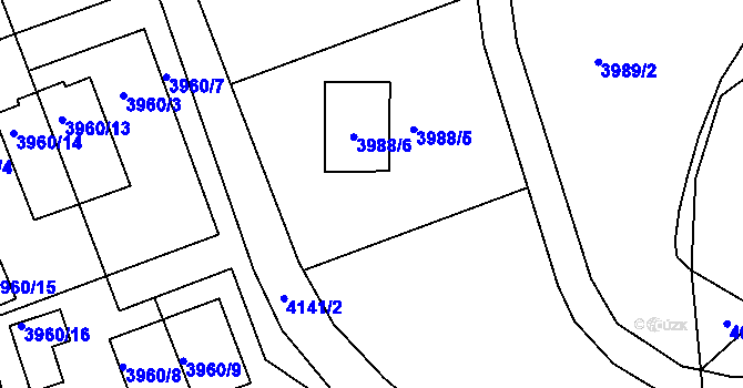 Parcela st. 3988/7 v KÚ Roudnice nad Labem, Katastrální mapa