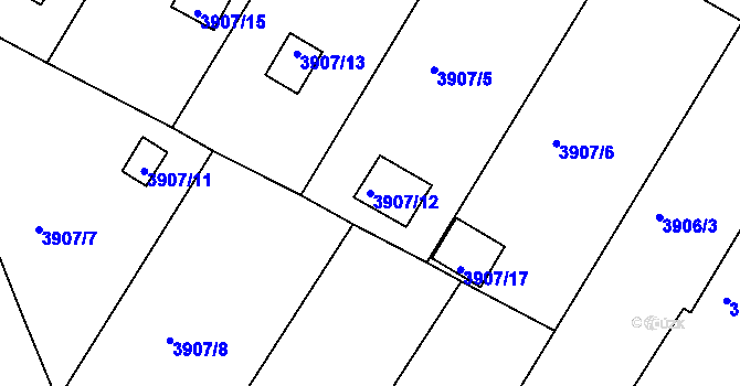 Parcela st. 3907/12 v KÚ Roudnice nad Labem, Katastrální mapa
