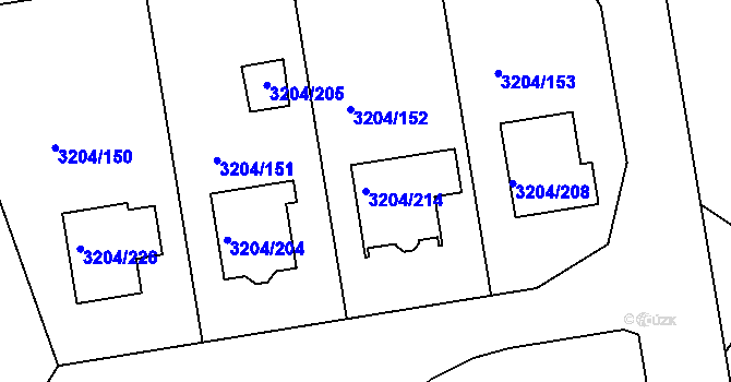 Parcela st. 3204/214 v KÚ Roudnice nad Labem, Katastrální mapa