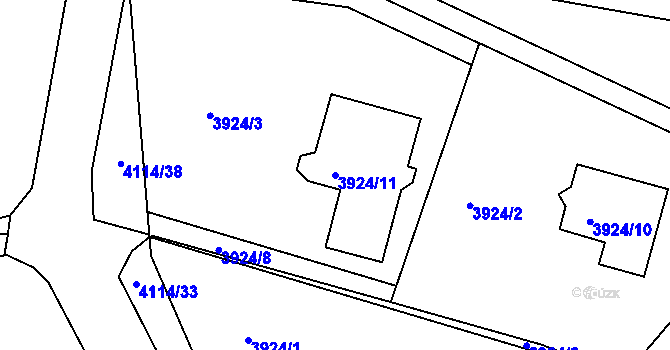 Parcela st. 3924/11 v KÚ Roudnice nad Labem, Katastrální mapa