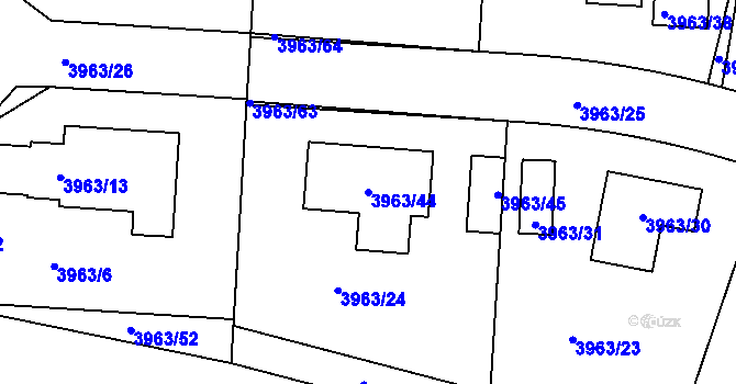 Parcela st. 3963/44 v KÚ Roudnice nad Labem, Katastrální mapa