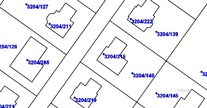 Parcela st. 3204/215 v KÚ Roudnice nad Labem, Katastrální mapa