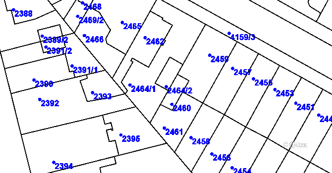 Parcela st. 2464/2 v KÚ Roudnice nad Labem, Katastrální mapa