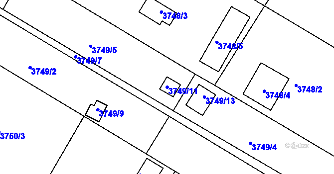 Parcela st. 3749/11 v KÚ Roudnice nad Labem, Katastrální mapa
