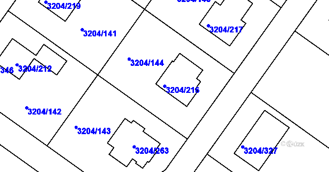 Parcela st. 3204/216 v KÚ Roudnice nad Labem, Katastrální mapa