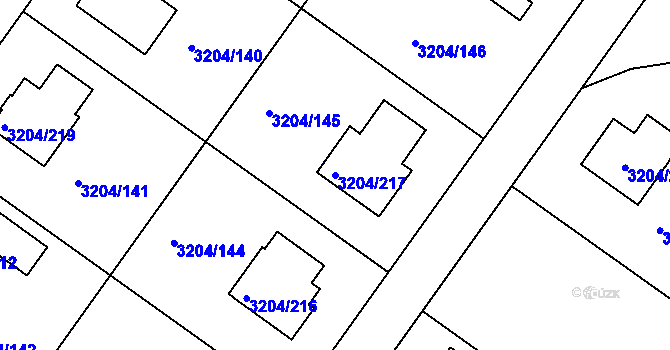 Parcela st. 3204/217 v KÚ Roudnice nad Labem, Katastrální mapa