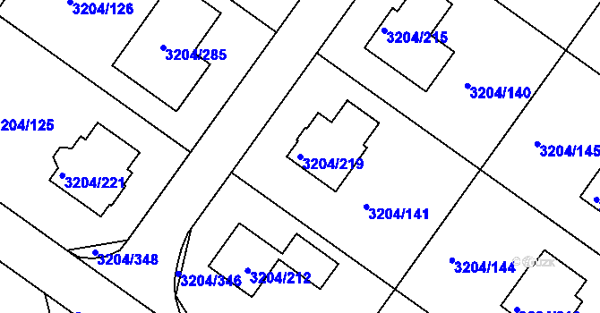 Parcela st. 3204/219 v KÚ Roudnice nad Labem, Katastrální mapa