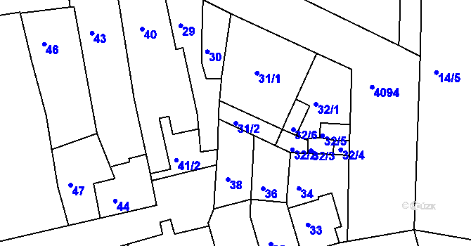 Parcela st. 31/2 v KÚ Roudnice nad Labem, Katastrální mapa