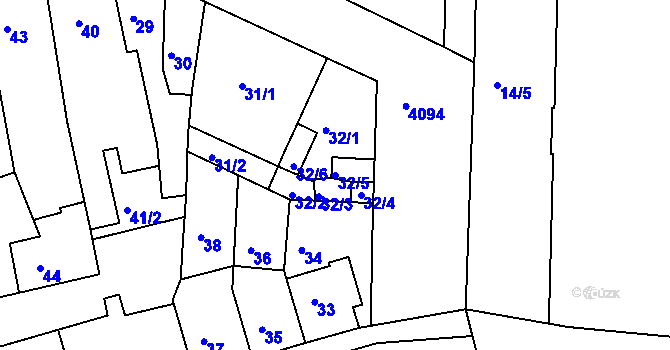 Parcela st. 32/5 v KÚ Roudnice nad Labem, Katastrální mapa