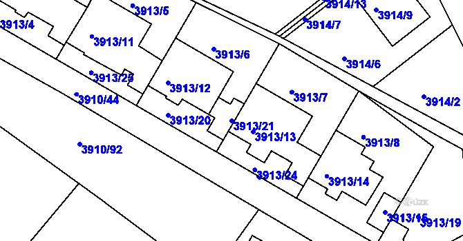 Parcela st. 3913/21 v KÚ Roudnice nad Labem, Katastrální mapa