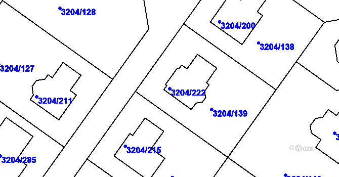 Parcela st. 3204/222 v KÚ Roudnice nad Labem, Katastrální mapa