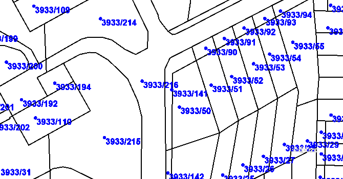 Parcela st. 3933/141 v KÚ Roudnice nad Labem, Katastrální mapa