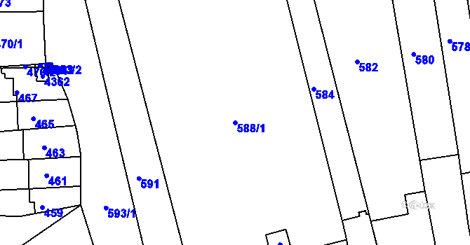 Parcela st. 588/1 v KÚ Roudnice nad Labem, Katastrální mapa