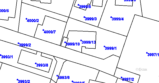 Parcela st. 3999/13 v KÚ Roudnice nad Labem, Katastrální mapa