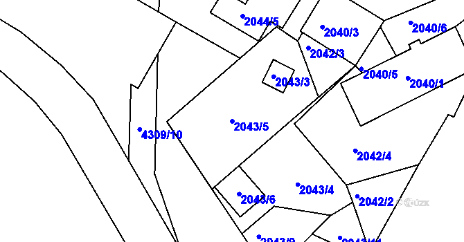 Parcela st. 2043/5 v KÚ Roudnice nad Labem, Katastrální mapa