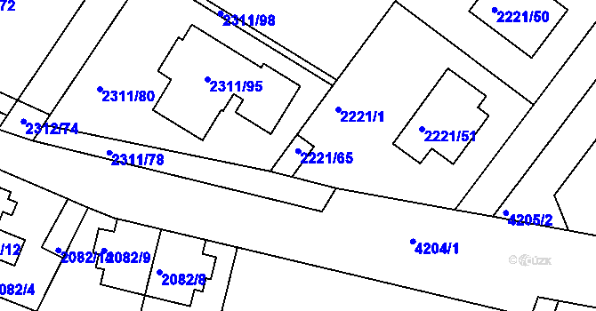 Parcela st. 2221/65 v KÚ Roudnice nad Labem, Katastrální mapa