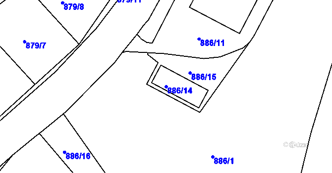 Parcela st. 886/14 v KÚ Roudnice nad Labem, Katastrální mapa