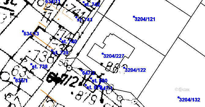Parcela st. 3204/227 v KÚ Roudnice nad Labem, Katastrální mapa