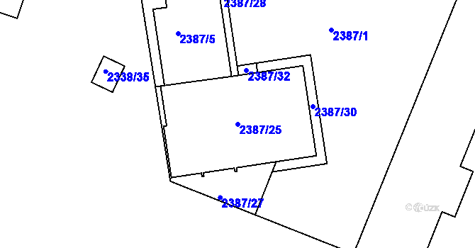 Parcela st. 2387/25 v KÚ Roudnice nad Labem, Katastrální mapa