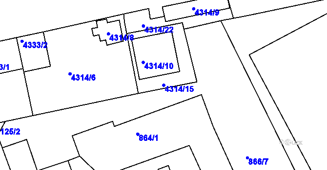 Parcela st. 4314/15 v KÚ Roudnice nad Labem, Katastrální mapa