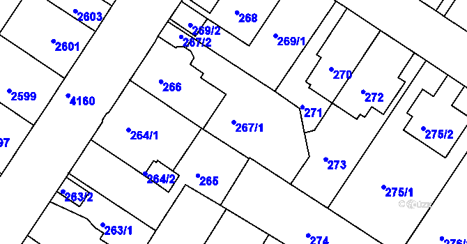 Parcela st. 267/1 v KÚ Roudnice nad Labem, Katastrální mapa