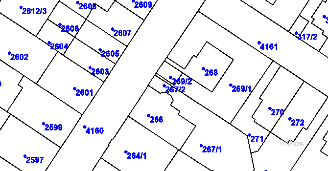 Parcela st. 267/2 v KÚ Roudnice nad Labem, Katastrální mapa