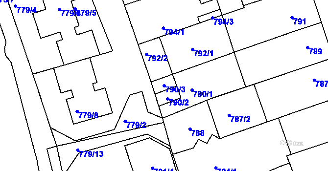 Parcela st. 790/3 v KÚ Roudnice nad Labem, Katastrální mapa