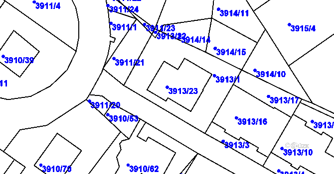 Parcela st. 3913/23 v KÚ Roudnice nad Labem, Katastrální mapa