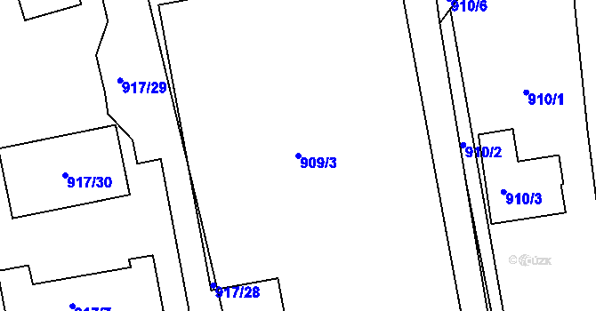 Parcela st. 909/3 v KÚ Roudnice nad Labem, Katastrální mapa