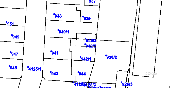Parcela st. 942/2 v KÚ Roudnice nad Labem, Katastrální mapa