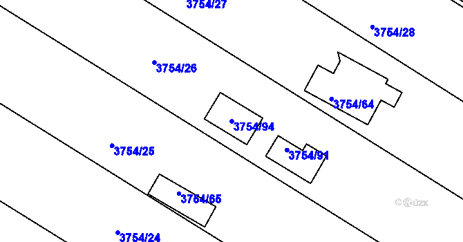 Parcela st. 3754/94 v KÚ Roudnice nad Labem, Katastrální mapa