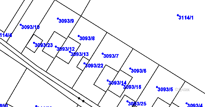 Parcela st. 3093/7 v KÚ Roudnice nad Labem, Katastrální mapa