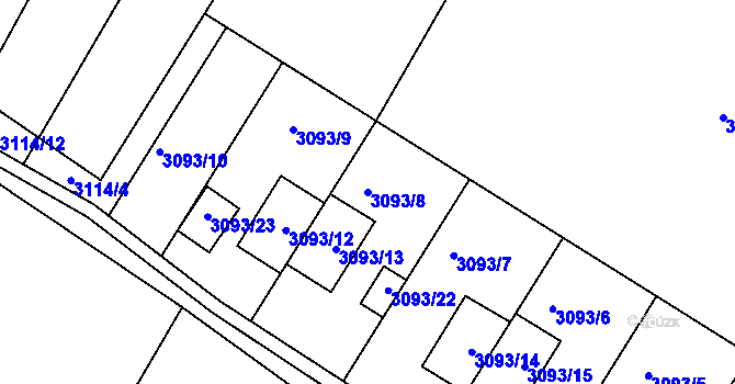 Parcela st. 3093/8 v KÚ Roudnice nad Labem, Katastrální mapa