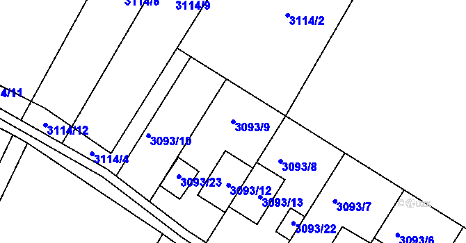 Parcela st. 3093/9 v KÚ Roudnice nad Labem, Katastrální mapa