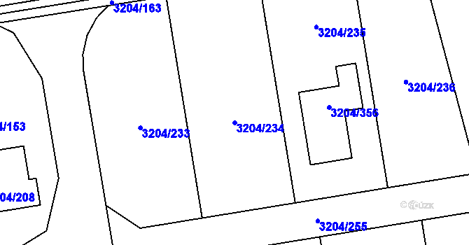 Parcela st. 3204/234 v KÚ Roudnice nad Labem, Katastrální mapa