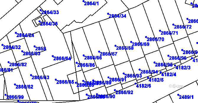Parcela st. 2866/67 v KÚ Roudnice nad Labem, Katastrální mapa