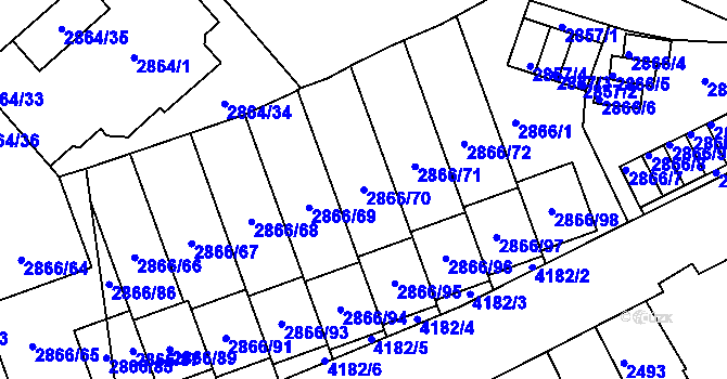 Parcela st. 2866/70 v KÚ Roudnice nad Labem, Katastrální mapa