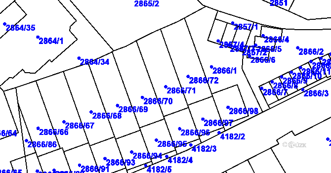 Parcela st. 2866/71 v KÚ Roudnice nad Labem, Katastrální mapa