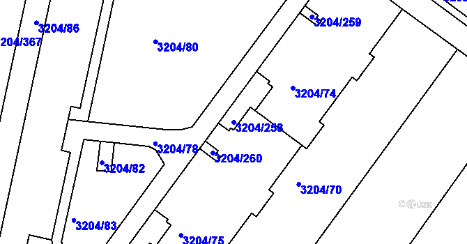 Parcela st. 3204/258 v KÚ Roudnice nad Labem, Katastrální mapa