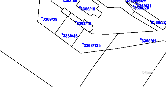 Parcela st. 3368/133 v KÚ Roudnice nad Labem, Katastrální mapa