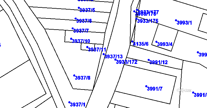 Parcela st. 3937/13 v KÚ Roudnice nad Labem, Katastrální mapa