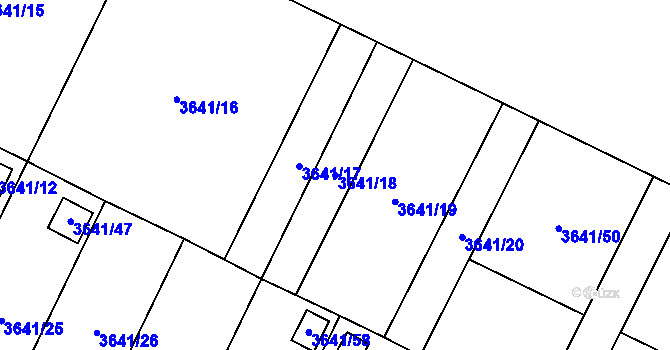 Parcela st. 3641/18 v KÚ Roudnice nad Labem, Katastrální mapa