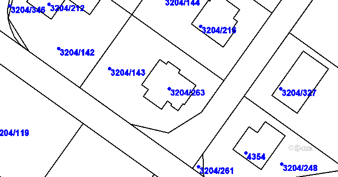 Parcela st. 3204/263 v KÚ Roudnice nad Labem, Katastrální mapa