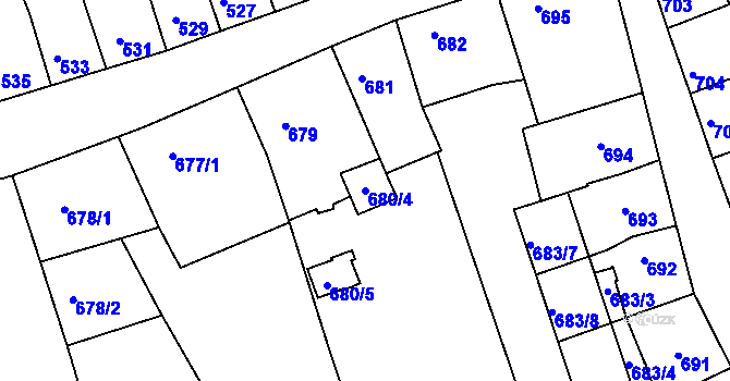 Parcela st. 680/4 v KÚ Roudnice nad Labem, Katastrální mapa