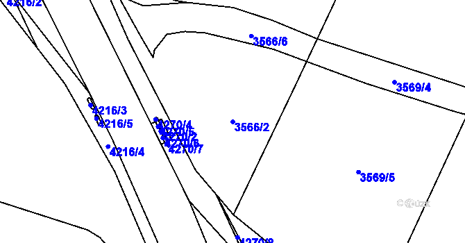 Parcela st. 3566/2 v KÚ Roudnice nad Labem, Katastrální mapa